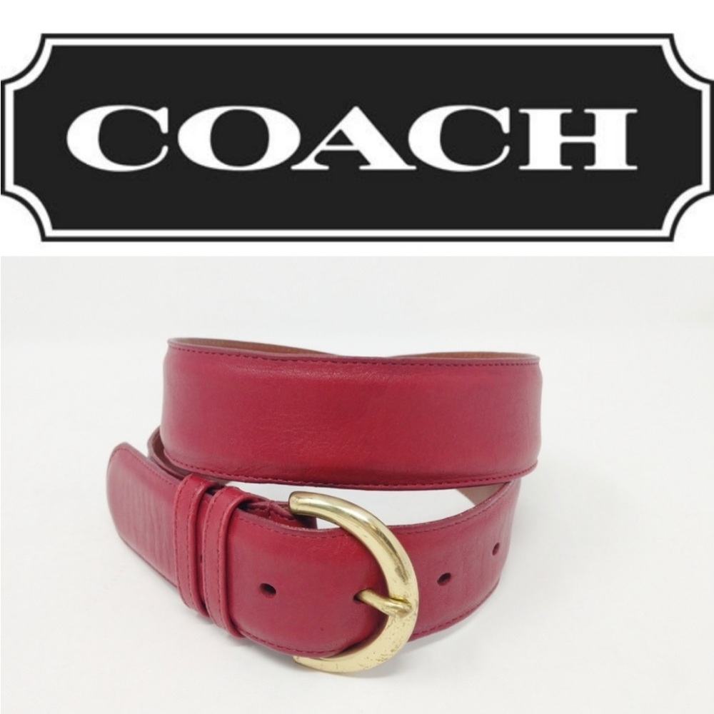Coach Women's Red Genuine Leather and Brass Handcrafted Belt